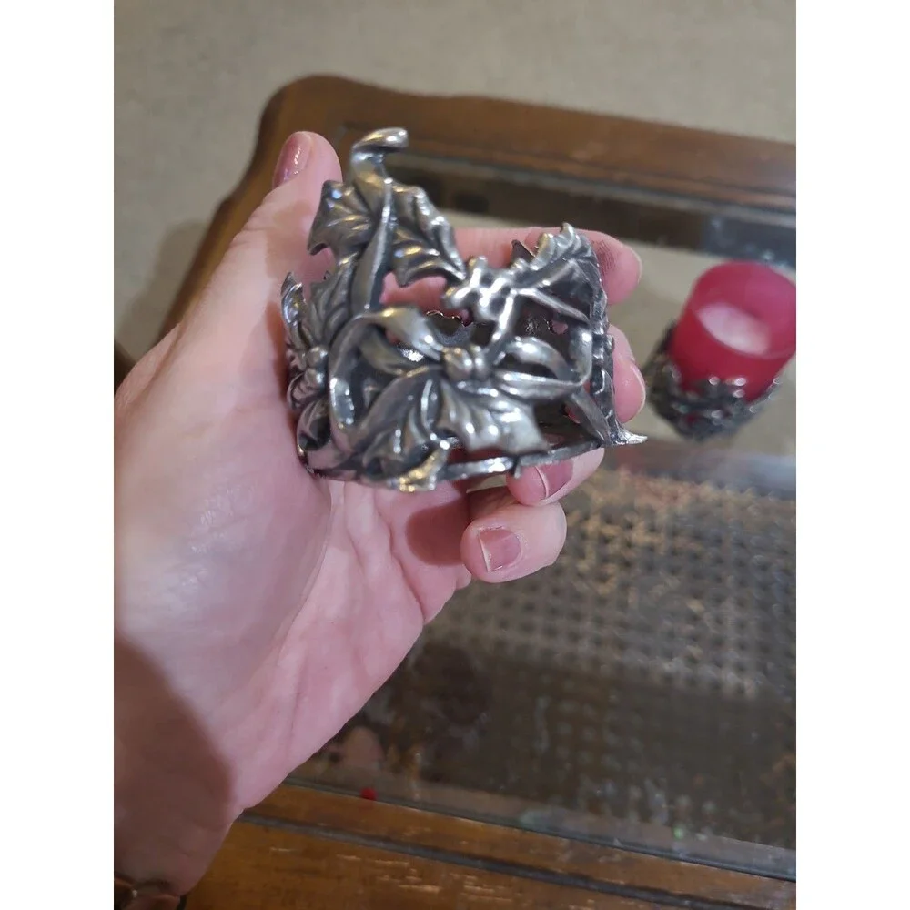 Lenox Kirk Stieff Pewter Holiday Hollyberries Pillar Candle Holder Set Of 2